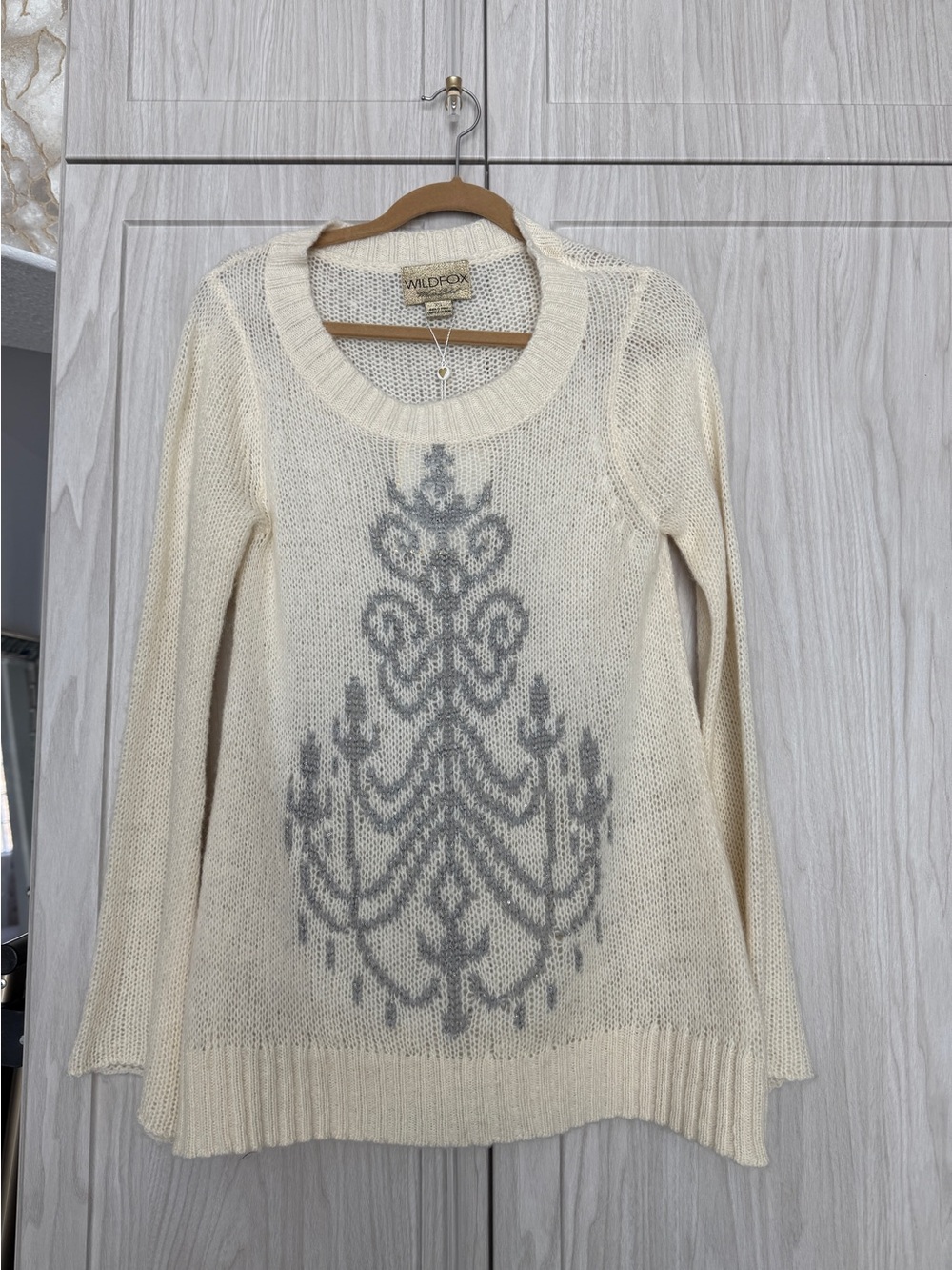 Wildfox Cream Sweater with Gray Chandelier Motif